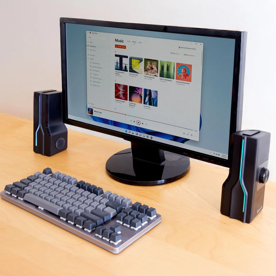 Desktop USB Powered 2-in-1 Soundbar Stereo Speaker, RGB LED Light - Image 3 of 4