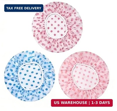 3PCS Reusable Waterproof Shower Caps Double Layer Bath Caps for Women Men