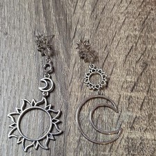 Silver Tone Dangle Drop Earrings Celestial Sun Moon Star Metal Fashion Jewelry