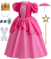 Pink Princess Costume Kids Girls Layered Princess Dress with Accessory Set