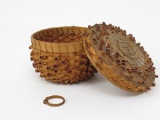 Antique Micmac Penobscot Snail Curl Porcupine Lidded Basket 5.25" x 3.25"