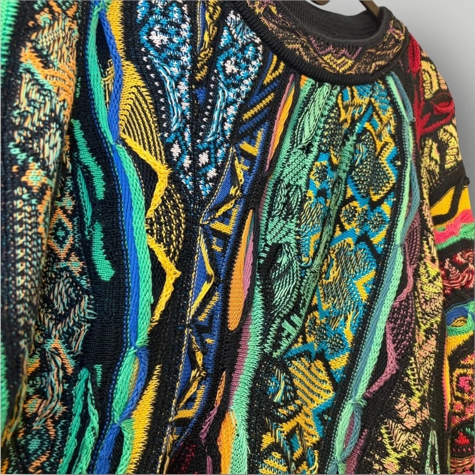 Vintage Coogi Australia 3D Knit Sweater Large Mercerised Cotton Multicolor - Image 4 of 4