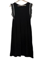 Loft Black Stretch Knit Jersey Flutter Sleeve A-Line Dress size M Minimalist