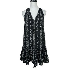 BCBG Paris XS Womens Black & White Floral Print V-neck Tiered A-line Mini Dress