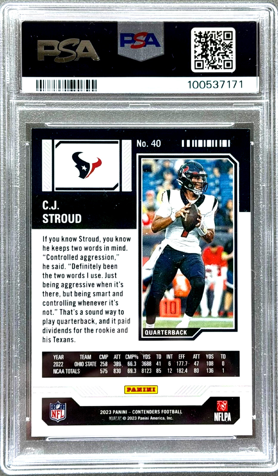 2023 Contenders #40 C. J. Stroud PSA 8 NM-Mint Rookie RC Card - Texans view 3