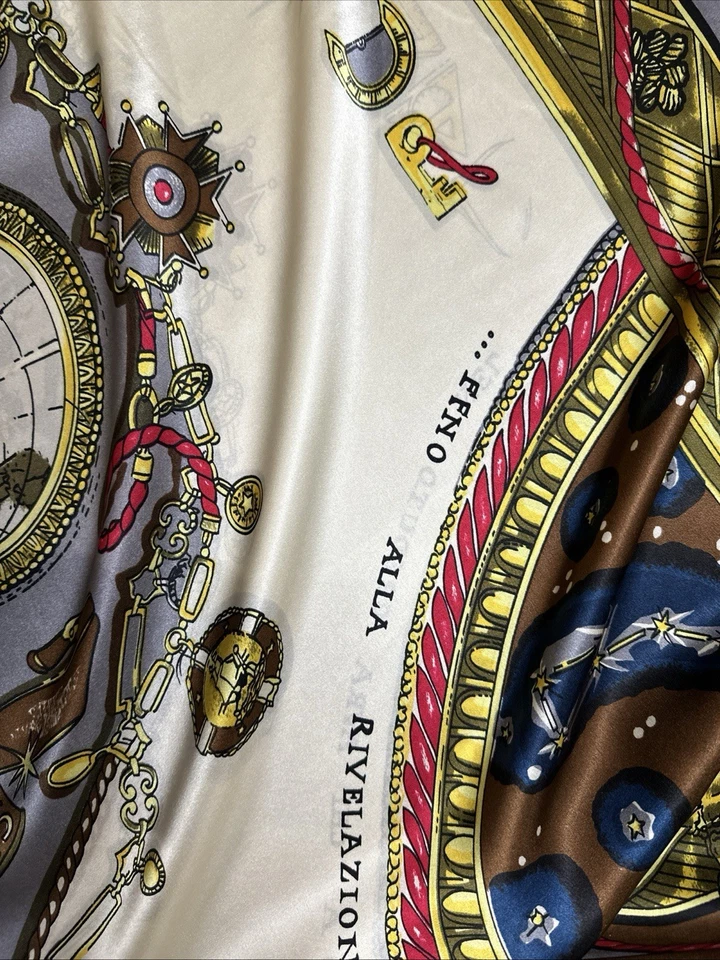 "Bufanda de seda pura diseño barroco grande 42"" bordes enrollados a mano" Foto 4 de 4