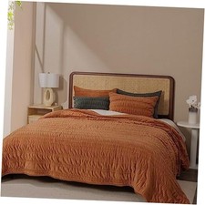 EVERGRACE Velvet Quilt Queen Size, Full/Queen 90" x 92" Ruched Burnt Orange