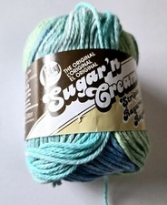 1 Skein Sugar 'n Cream Yarn Cotton Country Striped Blue Green White 2 oz