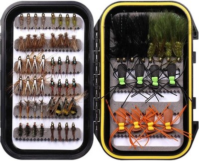 Fly Fishing Flies Assortment with Waterproof Fly Box, 28/40/64/92/120pcs Dry/Wet