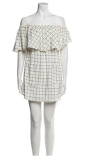 Reformation Off Shoulder Ruffle Tennessee Mini Dress Windowpane Check Linen (XS)