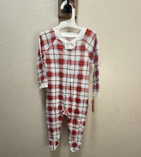 100 cotton Baby Size 3-6 Red Plaid Matching Family Sleep Footed Pajamas