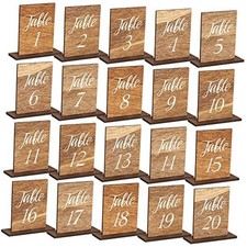 20 Pcs Wedding Wooden Table Numbers with Wooden Base Rustic Classic Style