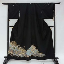Japanese Kimono polyester wedding kimono Black tomesode "kurotomesode" 4976