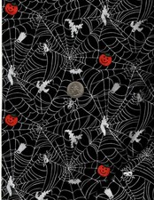 1 1/4 YD X 44" HALLOWEEN fabric SPIDER WEBS GHOSTS JACK O LANTERNS ON BLACK