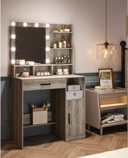 Vanity Dressing Table w Mirror 10 LED Lights Makeup Desk 3 Shelves 4 Storage