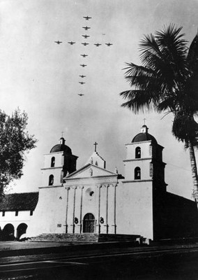 American Navy planes flying in formation in shape of a cross high - Old Photo