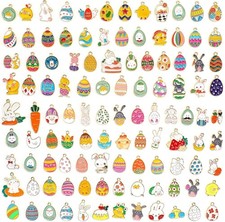 120 PCS Charms for Jewelry Making, Assorted Gold Enamel Bunny Egg Easter