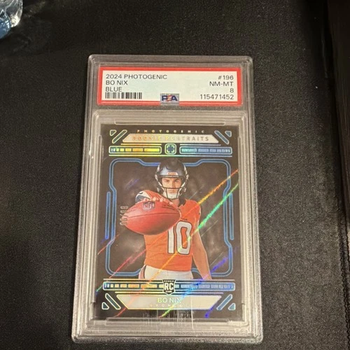 2024 Panini Photogenic Bo Nix Rookie Portraits Blue #196 PSA 8 /99 Broncos