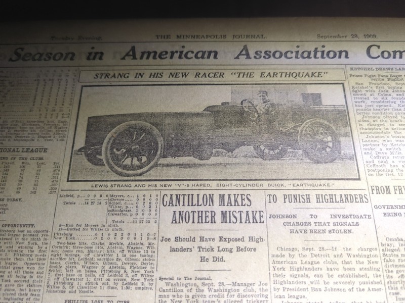 SEPT 28, 1909 NEWSPAPER PAGE #2388- LEWIS STRANG AND HIS NEW BUICK RACER