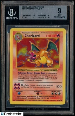 1999 Pokemon Base Set Shadowless #4 Charizard Holo R BGS 9 MINT w/ 9.5(2)