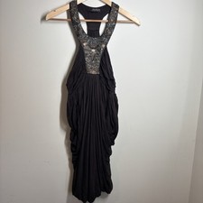 All Saints Akiko Beaded Short Grecian Drape Halter Dress Grey Black UK 6