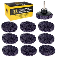 Dura-Gold 11 pc 3" Diameter Abrasive Stripping Brush Wheel Set with Backing Pad