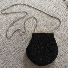 vintage black seed bead evening clutch purse Hand Made
