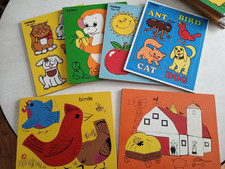 Playskool Vintage Wood Puzzles Lot of 6 Animals Monkey Birds Farm Barn