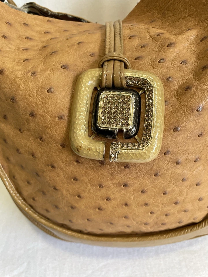 AS# Missoni Linea Giglio Handbag Made Italy Ostrich & Sheep Leather Tan Hobo Bag - Image 2 of 4