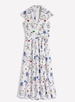 BODEN NWT Julia Cotton Wrap Dress - Postcard from Paris - UK 18 R