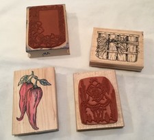 Lot Of 4 Large Wood Rubber Stamps Flowers/ Gardening