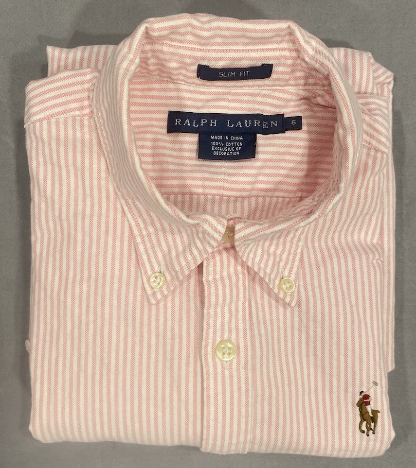 Ralph Lauren Womens Shirt 6 Pink Pinstripe Oxford Slim Fit Preppy Old Money City thumbnail 12