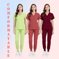 Premium Unisex Medical Scrubs: V-Neck Top Stretch Joggers Set