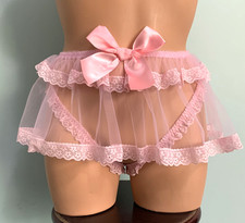 NEW SHEER Chiffon Panties Crotchless Lacy Bikini Panty XL 1X LARGE Satin Bow