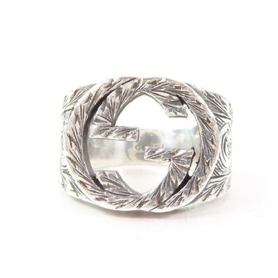GUCCI Interlocking G Arabesque Ring AG925 Silber Größe 9 Made In Italy Damen