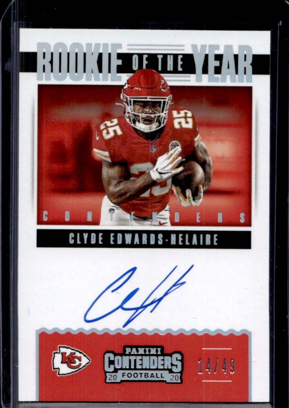 2020 Contenders Clyde Edwards-Helaire Rookie of the Year Auto RPS RC #14/49