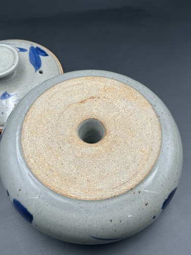 Vtg Ceramic Vegetable Steamer/Bundt Pot w/ Lid Blue/Gray/Speckles Primitive - Picture 10 of 14