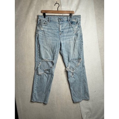 American Eagle Super High Rise Ankle Straight Distressed Jeans Light Wash 36x27