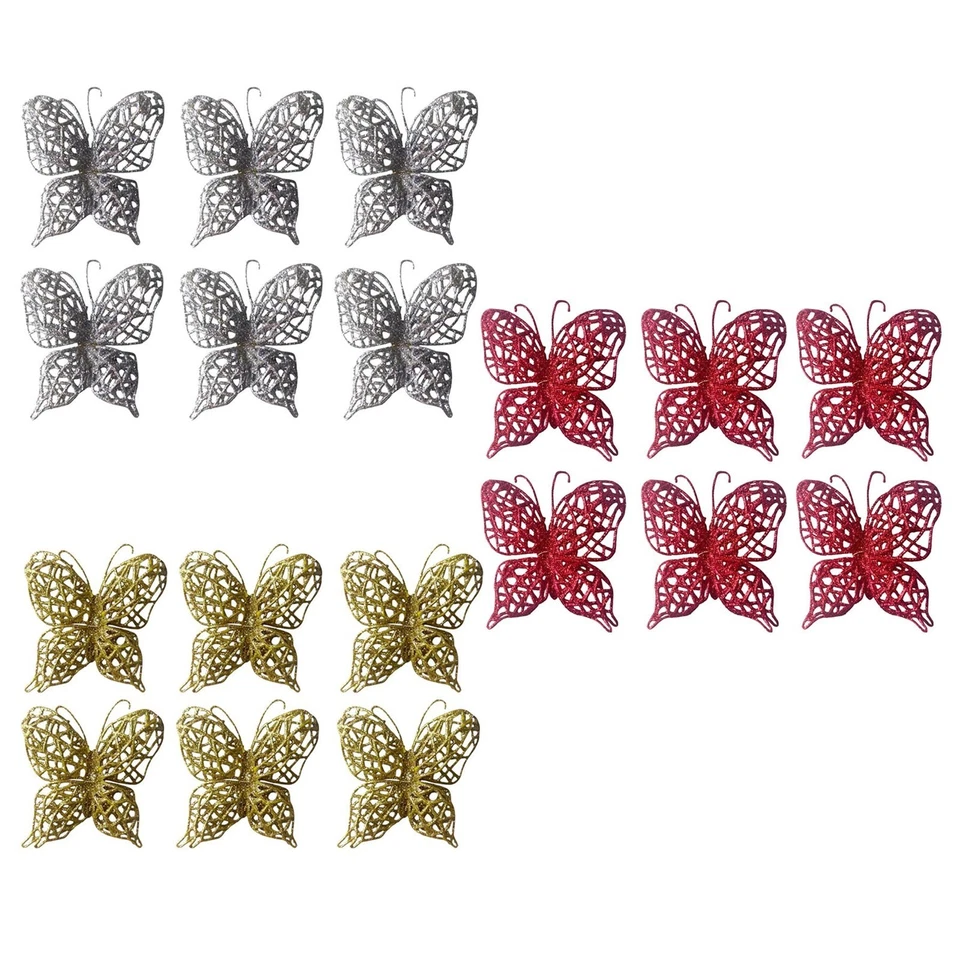 Natale Farfalla Decorazioni Albero 6 Confezione con Cravatte Full Scegli Colore