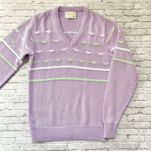 Vintage 70s/80s Pastel Purple & Green Lady Hogan Knit Sweater