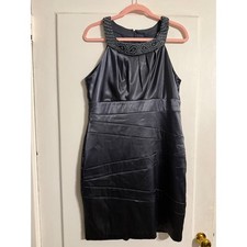 Bisou Bisou Beaded Satin Cocktail Dress Charcoal Gray Tier Sheath Formal Wedding