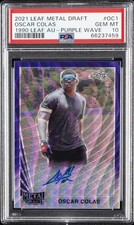 2021 LEAF METAL DRAFT 1990 LEAF AUTOS PURPLE WAVE OSCAR COLAS 15/15 PSA 10 AUTO