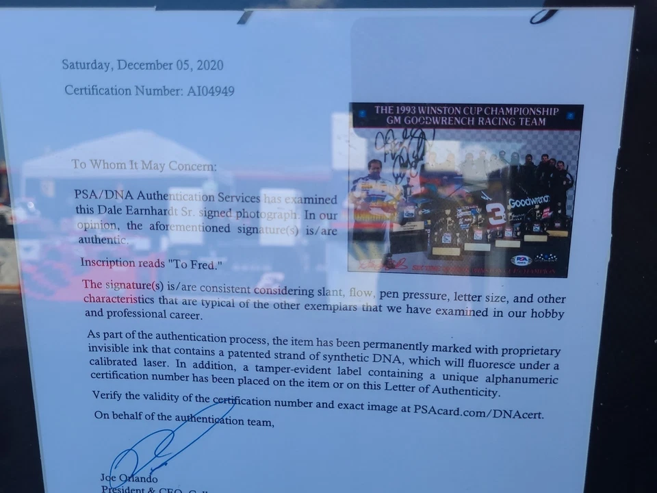 Dale Earnhardt Sr. NASCAR Firmado Autógrafo 1993 GM Calendario Certificado PSA Foto 3 de 3