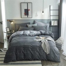 Striped Comforter Set King Size Retro Grey Stripes Pattern Printed Bedding Comfo