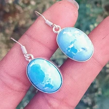 Ethnic Larimar Gemstone Dangle Drop Earring 925 Sterling Silver Plated Jewellery