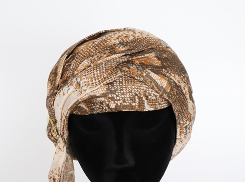 Sombrero turbante de 2 vías estampado de piel de serpiente de panda - vintage década de 1960 - acetato - beige - L - Imagen 5 de 10