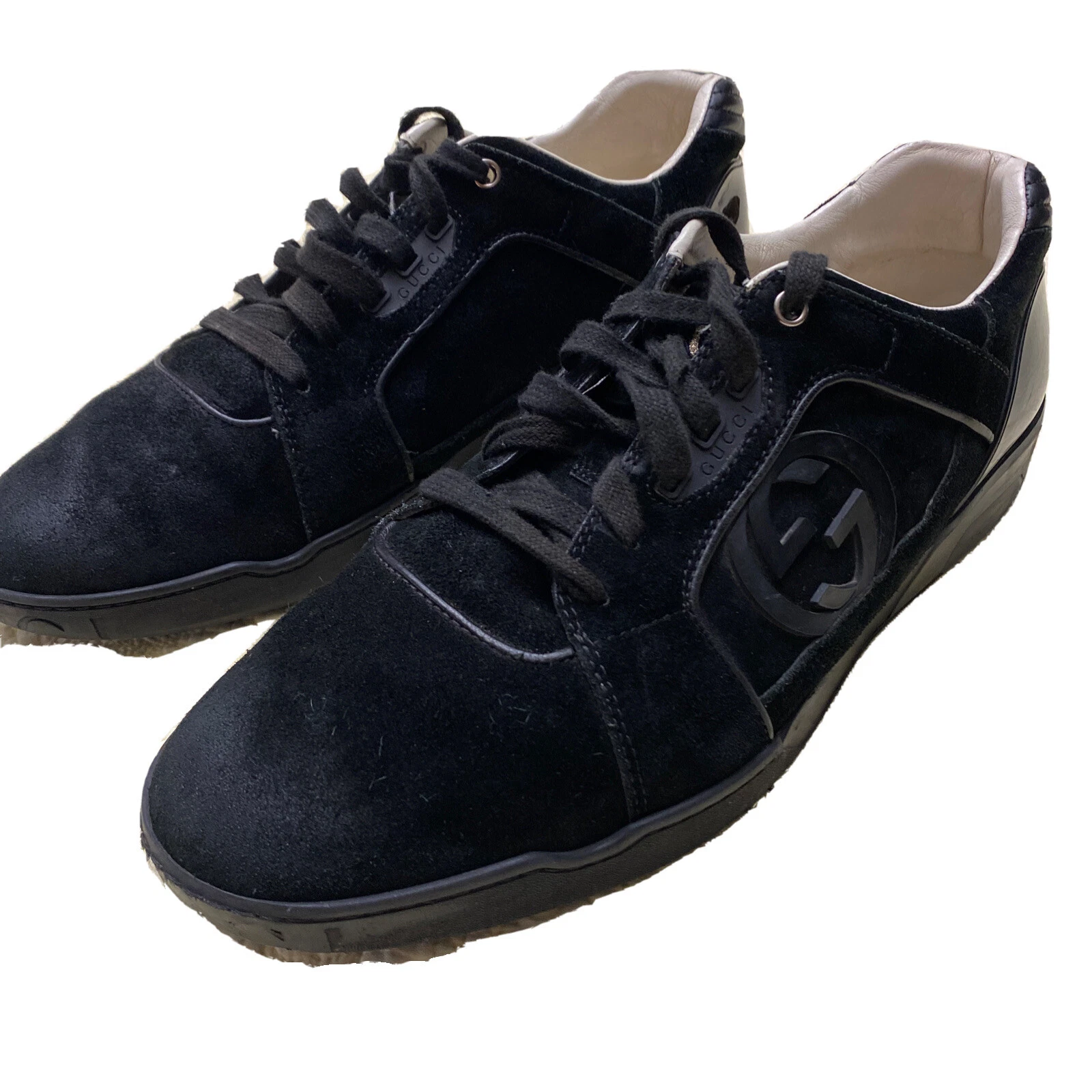 Baskets basses pour hommes en daim noir imbriquées logo G Gucci taille 12,5 ()