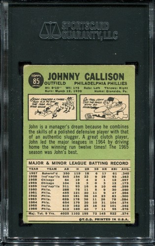 1967 Topps #85 Johnny Callison Signed Auto Card SGC Authentic Deceased 2006 - Picture 2 of 2