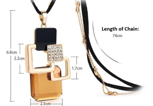 Lady Fashion Squares Rhinestone Long Double Chains Smart Opera Necklace Gift - Picture 20 of 26