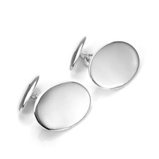 Sterling Silver Plain Oval Chain Cufflinks